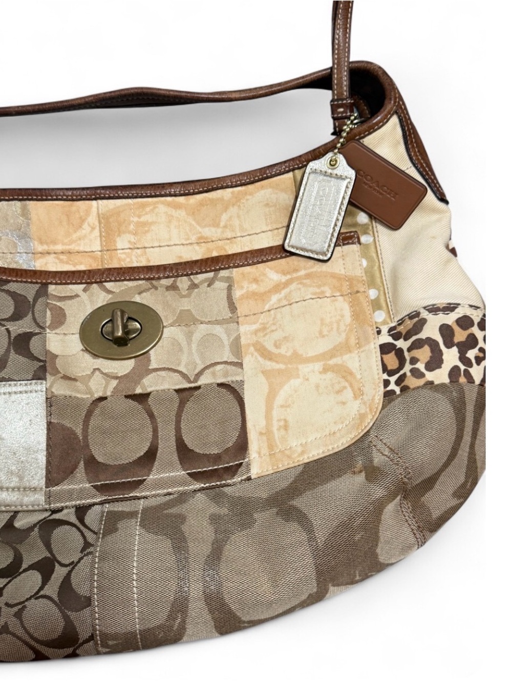 VTG Y2K Large Coach Patchwork Hobo Leopard Zebra Monogram Turn Lock w/ Hangtags - Picture 13 of 14